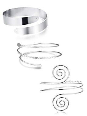 Alloy Arm Cuff Set Adjustable Coil Swirl Armlet Bracelets 3pc